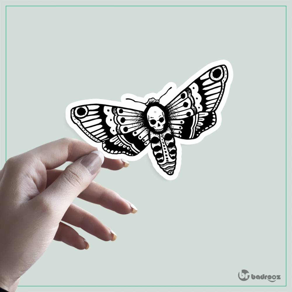 استیکر skull moth butterfly design